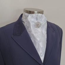 Load and play video in Gallery viewer, ERA DEB STOCK TIE - White jacquard with soft pleat and silver brooch
