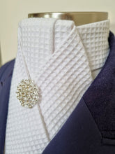 Load image into Gallery viewer, ERA ALEX STOCK TIE - White Waffle Weave cotton with pleated centre & brooch