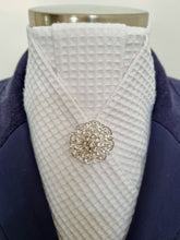 Load image into Gallery viewer, ERA ALEX STOCK TIE - White Waffle Weave cotton with pleated centre & brooch