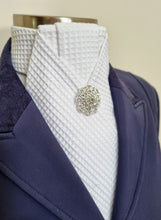 Load image into Gallery viewer, ERA ALEX STOCK TIE - White Waffle Weave cotton with pleated centre & brooch