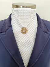 Load image into Gallery viewer, ERA ALEX STOCK TIE - Limited Special Edition - White Waffle Weave cotton with pleated centre &amp; pearl brooch
