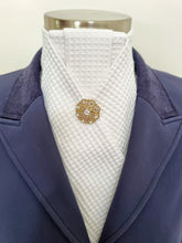 Load image into Gallery viewer, ERA ALEX STOCK TIE - White Waffle Weave cotton with pleated centre & brooch
