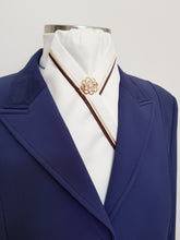 Load image into Gallery viewer, ERA RACHAEL STOCK TIE - Cream satin with brown and gold piping and brooch