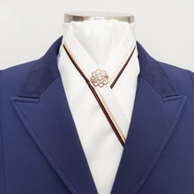 Load image into Gallery viewer, ERA RACHAEL STOCK TIE - Cream satin with brown and gold piping and brooch
