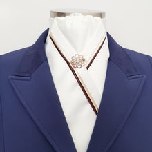 Load image into Gallery viewer, ERA RACHAEL STOCK TIE - Cream satin with brown and gold piping and brooch