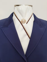 Load image into Gallery viewer, ERA RACHAEL STOCK TIE - Cream satin with brown and gold piping and brooch
