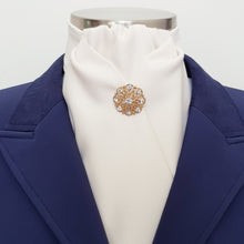 Load image into Gallery viewer, ERA DEB STOCK TIE - Cream ribbed satin with gold brooch