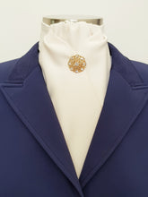 Load image into Gallery viewer, ERA DEB STOCK TIE - Cream ribbed satin with gold brooch
