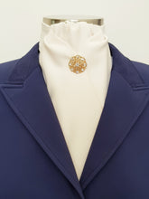 Load image into Gallery viewer, ERA DEB STOCK TIE - Cream ribbed satin with gold brooch