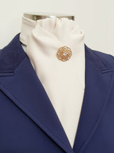 Load image into Gallery viewer, ERA DEB STOCK TIE - Cream ribbed satin with gold brooch

