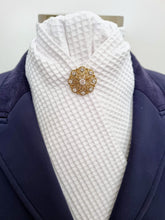 Load image into Gallery viewer, ERA DEB WAFFLE WEAVE COTTON STOCK TIE - White Waffle Weave cotton with silver crystal brooch