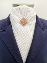 Load image into Gallery viewer, ERA DEB WAFFLE WEAVE COTTON STOCK TIE - White Waffle Weave cotton with silver crystal brooch