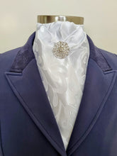 Load image into Gallery viewer, ERA DEB STOCK TIE - White jacquard with soft pleat and silver brooch
