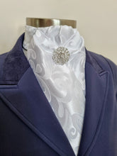 Load image into Gallery viewer, ERA DEB STOCK TIE - White jacquard with soft pleat and silver brooch