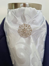 Load image into Gallery viewer, ERA DEB STOCK TIE - White jacquard with soft pleat and silver brooch