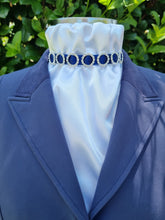 Load image into Gallery viewer, ERA EURO GRACE Stock Tie - White lustre satin with navy trim & crystal rings