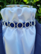 Load image into Gallery viewer, ERA EURO GRACE Stock Tie - White lustre satin with navy trim & crystal rings