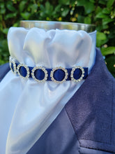 Load image into Gallery viewer, ERA EURO GRACE Stock Tie - White lustre satin with navy trim & crystal rings