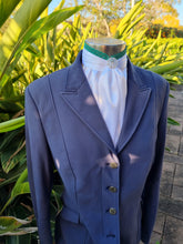 Load image into Gallery viewer, EURO BELLE STOCK TIE - White lustre satin with green lace trim & brooch