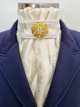 Load image into Gallery viewer, ERA EURO CHARLOTTE STOCK TIE - Cream satin brocade, cream piping and silver brooch
