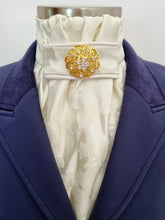 Load image into Gallery viewer, ERA EURO CHARLOTTE STOCK TIE - Cream satin brocade, cream piping and silver brooch