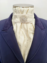Load image into Gallery viewer, ERA EURO CHARLOTTE STOCK TIE - Cream satin brocade, cream piping and silver brooch