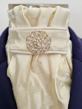 Load image into Gallery viewer, ERA EURO CHARLOTTE STOCK TIE - Cream satin brocade, cream piping and silver brooch