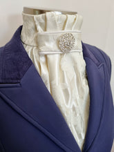 Load image into Gallery viewer, ERA EURO CHARLOTTE STOCK TIE - Cream satin brocade, cream piping and silver brooch