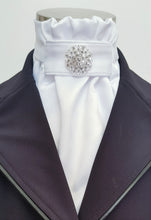 Load image into Gallery viewer, ERA EURO CHARIZE STOCK TIE - White satin, white piping and silver brooch