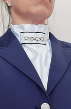 Load image into Gallery viewer, ERA EURO REGAL STOCK TIE - White satin, black piping, silver and black crystal detail
