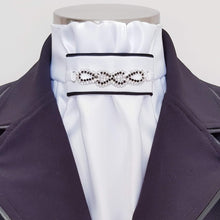 Load image into Gallery viewer, ERA EURO REGAL STOCK TIE - White satin, black piping, silver and black crystal detail
