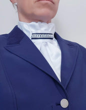Load image into Gallery viewer, ERA EURO REGAL STOCK TIE - White satin, navy trim with pearl and crystal trim