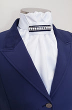 Load image into Gallery viewer, ERA EURO REGAL STOCK TIE - White satin, navy trim with pearl and crystal trim