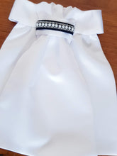 Load image into Gallery viewer, ERA EURO REGAL STOCK TIE - White satin, navy trim with pearl and crystal trim