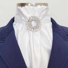 Load image into Gallery viewer, ERA EURO CHEVAL LUSTRE STOCK TIE - White lustre satin with Diore pearl brooch in silver