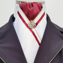 Load image into Gallery viewer, ERA FIONA STOCK TIE - White satin with trim and brooch - 5 colours - Navy, red, burgundy, black
