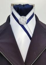 Load image into Gallery viewer, ERA FIONA STOCK TIE - White satin with trim and brooch - 5 colours - Navy, red, burgundy, black
