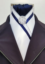 Load image into Gallery viewer, ERA FIONA STOCK TIE - White satin with trim and brooch - 5 colours - Navy, red, burgundy, black