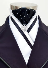 Load image into Gallery viewer, ERA FIONA STOCK TIE - White satin, polka dots with trim and brooch - 4 colours