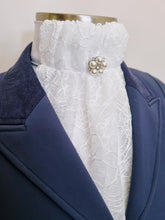Load image into Gallery viewer, ERA EURO GRACE STOCK TIE - White Chantilly lace with pearl brooch
