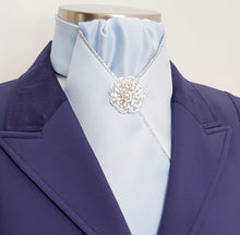 Load image into Gallery viewer, ERA HARLEY STOCK TIE - Pale blue satin, silver piping and brooch