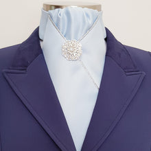 Load image into Gallery viewer, ERA HARLEY STOCK TIE - Pale blue satin, silver piping and brooch