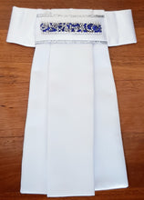 Load image into Gallery viewer, ERA EURO KARA STOCK TIE - White satin, silver piping with crystal trim - 5 colours - crystal/pearl, mint, black, blue, gold