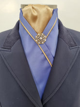 Load image into Gallery viewer, ERA KATE STOCK TIE - CLEARANCE- Cornflower blue satin with gold piping & brooch
