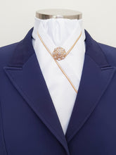 Load image into Gallery viewer, ERA KATE STOCK TIE - White satin, gold satin piping & gold brooch