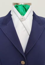 Load image into Gallery viewer, ERA KATE STOCK TIE - White satin, apple green with silver piping & brooch