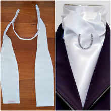 Load image into Gallery viewer, ERA MARY SELF-TIE/PRE-TIED STOCK Tie - White Lustre satin "Traditional Tie Your Own"  with or without brooch