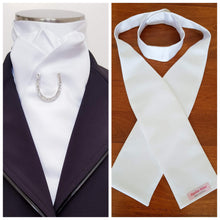 Load image into Gallery viewer, ERA MARY SELF-TIE/PRE-TIED STOCK - White satin &quot;Traditional Tie Your Own&quot;  with brooch or no brooch
