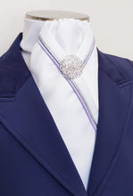 Load image into Gallery viewer, ERA RACHAEL STOCK TIE - White satin with lilac and silver piping & brooch