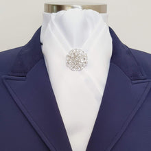 Load image into Gallery viewer, ERA SHARON STOCK TIE - White satin with pleat and silver brooch